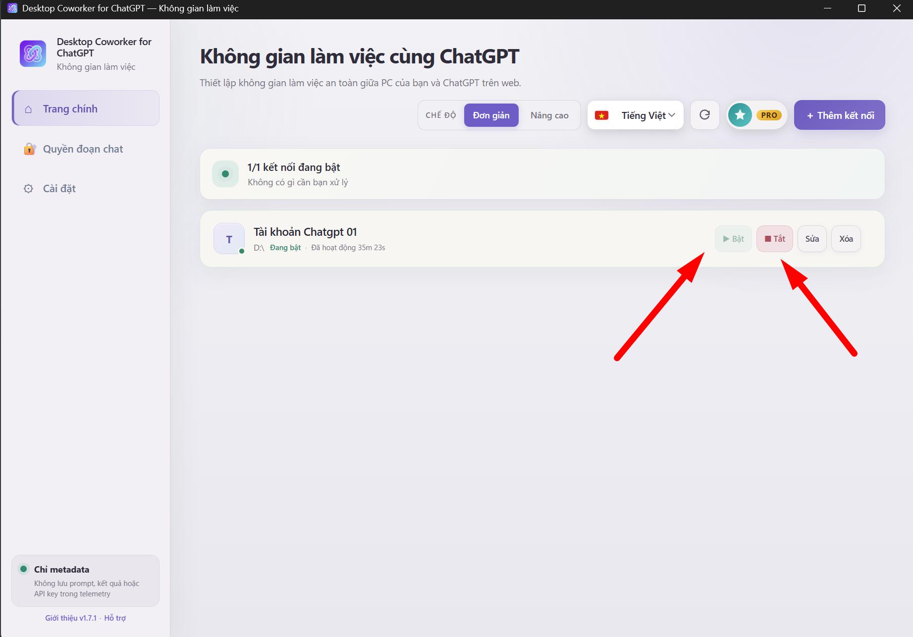Giao diện chính của Desktop Coworker for ChatGPT